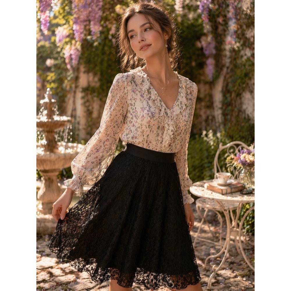 LuLaRoe Womens Lola Midi Skirt Black XL Lace Coquette Romantic Whimsigoth Dark